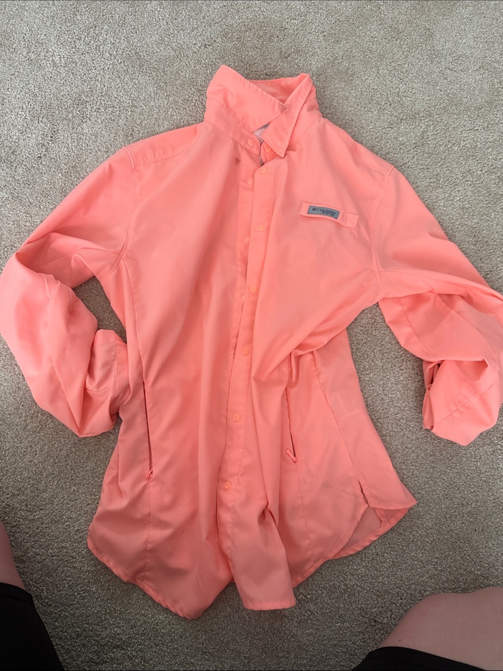 Columbia Coral-Peach Long-Sleeve PFG Button Shirt